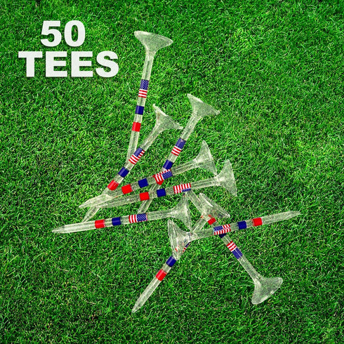 Premium Golf Tees, 3 1/4'' Unbreakable Transparent Plastic, 50 Count, Reduces Friction & Side Spin