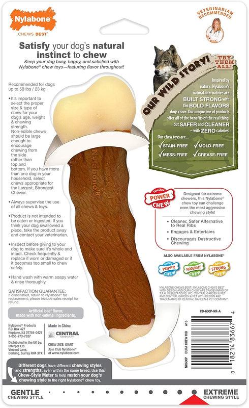 Nylabone Power Chew Marrow Bone Alternative Nylon Chew Toy for Dogs, Aggressive Chewers, Beef Flavor, Large/Giant (1