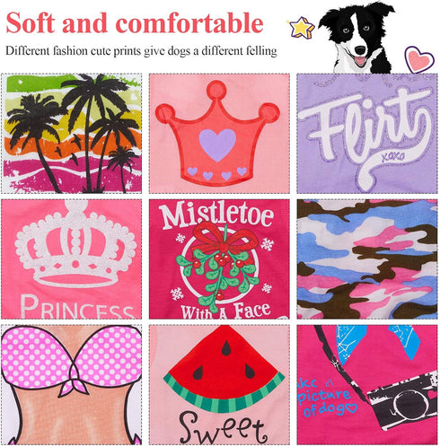 9 Pieces Printed Pet Shirts, Cute Dog T Shirts for Summer, Soft Breathable Sweatshirt for Small Medium Dogs