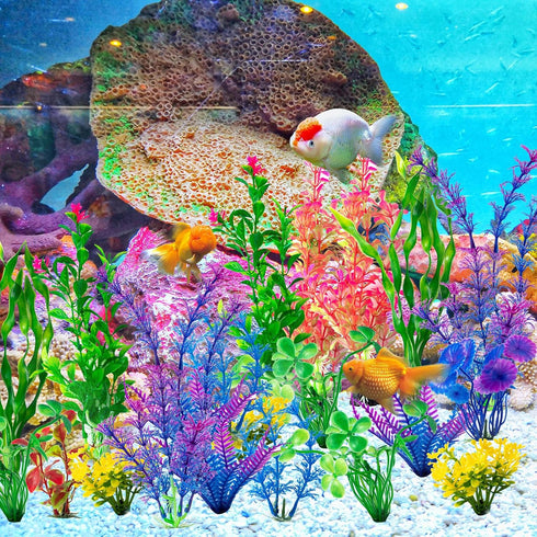 25 Pack Artificial Aquarium Plants, Small Size 4 Inch Fish Tank Decorations, Plastic Blue