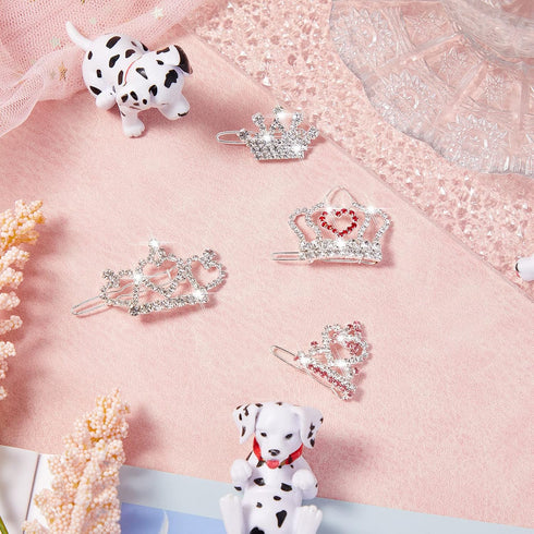 9 Pieces Dog Tiara Crown Hair Clips, Pet Crystal Rhinestone Barrette Clips for Dog Grooming Accessories