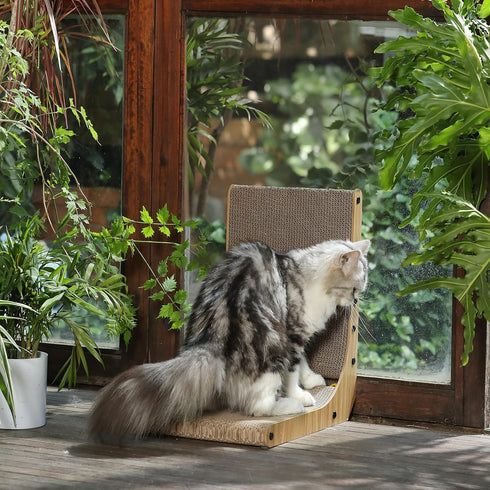 FUKUMARU Cat Scratcher, 18.7 Inch L Shape Wall Mounted Cardboard with Ball Toy for Indoor Cats
