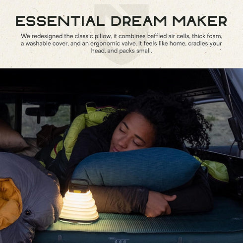 NEMO Fillo Backpacking & Camping Pillow, Soft Inflatable Travel Pillow with Integrated Stuff Sack