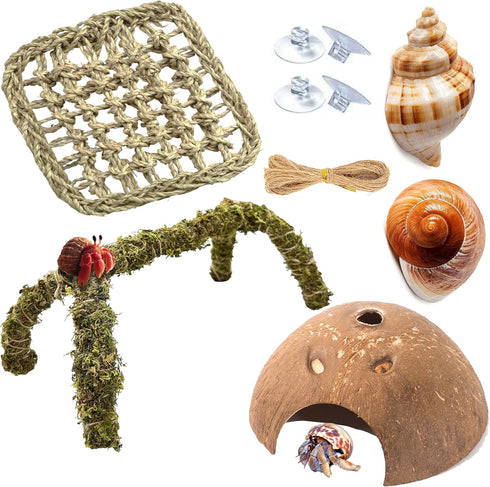 Hermit Crab Accessories, Natural Hermit Crab Toys Reptile Hammock,Coconut Shell Hideout Decor