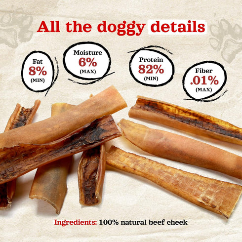 (9-12 Inch, 16 Oz.), Natural Farm Bully Chips Digestible Beef Cheek from Grass-Fed Cows, Non-GMO, Grain-Free, Natural