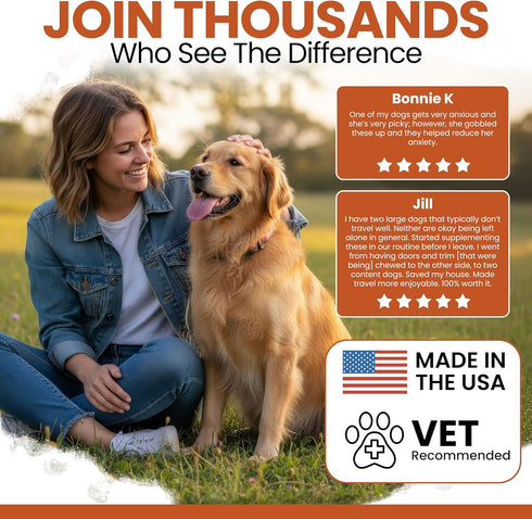 30 Calming Chews for Dogs - Peanut Butter Melatonin Dog Sleep Aid & Calming Dog Treats with Thiamine, L-Tryptophan