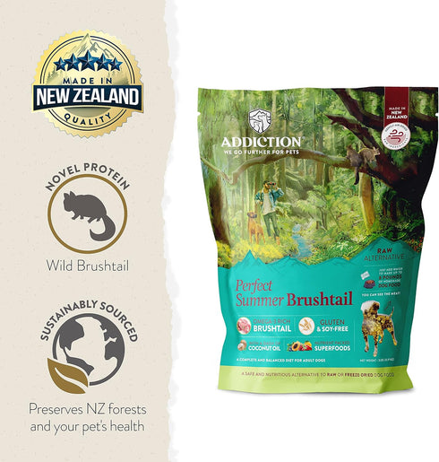 Perfect Summer Brushtail Raw Alternative Dog Food by Addiction, 2 lb - Gently Air-Dried Complete Meal or Topper