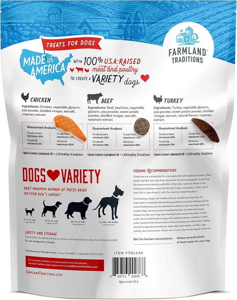 Farmland Pack 3 Traditions Dogs Love Jerky Dog Treats, Premium Dog Jerky Variety with Chicken, Beef & Turkey, Pound Bag
