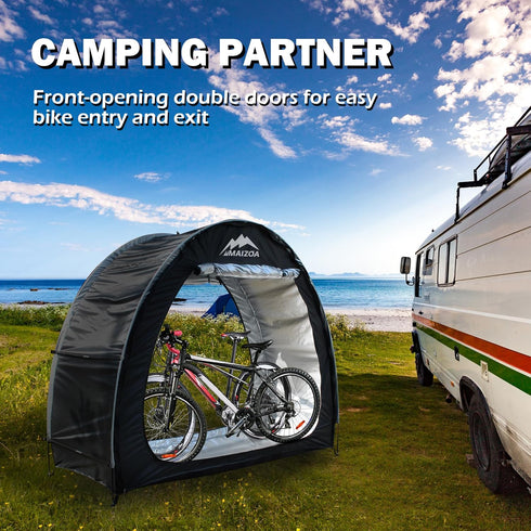 Outdoor Bike Covers Storage Shed Tent - 210D Oxford Waterproof Fabric Bicycle Cover with Aluminum Alloy Bracket