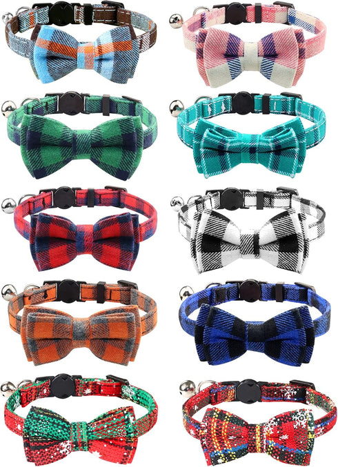 Joytale Upgraded Cat Collar with Bells, Breakaway Safety Plaid Bow Tie Collar for Girls and Boys, Haze Blue