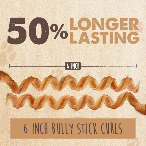 Mighty Paw Naturals Curly Bully Sticks for Dogs - Grass Fed Beef Chews, 6” Single Ingredient, 5 Pack