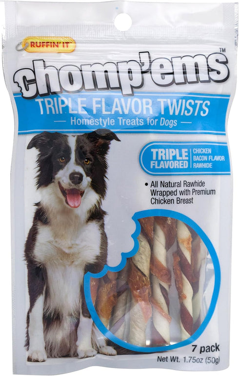 Ruffin' It Chomp'ems Triple Flavor Twists Homestyle Treats For Dogs, 7 Count, 1-Pack