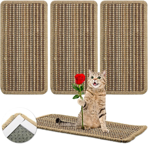 4 Pieces Cat Scratcher Mat Sisal Scratch Pad Rug 7.8 x 15.7 Inch with Adhesive Loop Tape for Protecting Furniture