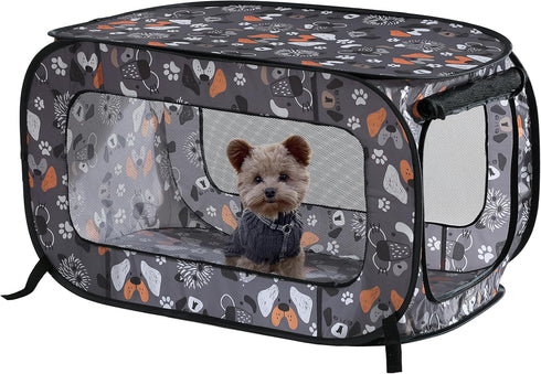 Beatrice Home Fashions Portable, Collapsible, Pop Up Kennel Travel Cat and Dog Crate, 32.5" L x 19.5" W x 19.5" H, Face of Love