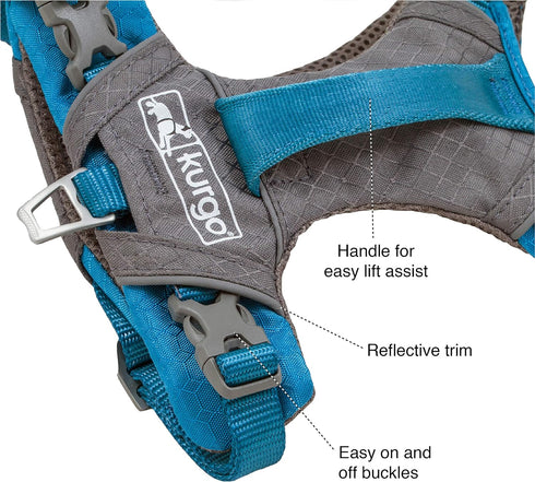 Kurgo Journey Air Dog Harness, Reflective Vest for Hiking, Running & Walking, Padded with Control Handle, Coral, Large