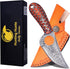 Predator Hunter Handmade Damascus Knife with Leather Sheath, EDC 7” Fixed Blade Bushcraft Knife