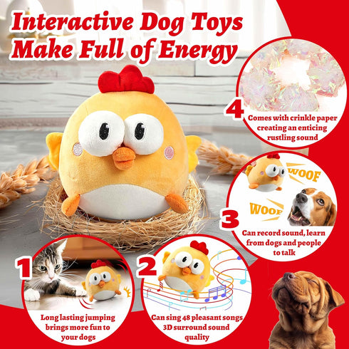 GUKCO Interactive Dog Toys, Squeaky Moving Ball Toy with Jumping & Music Modes, Rechargeable Plush Chew Toys