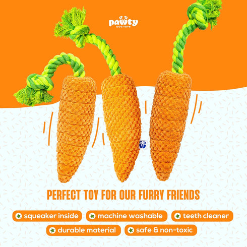 Carrot Tug Rope Dog Toy, Squeaky Gift for Puppy Birthday, Durable Toy for Small to Medium Dogs