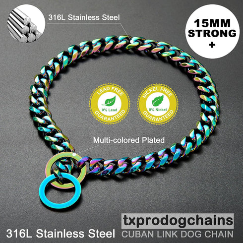 Dog Chain Collars, Chew Proof Heavy Duty Stainless Steel Metal Cuban Link Collar for Small Medium Large Dogs