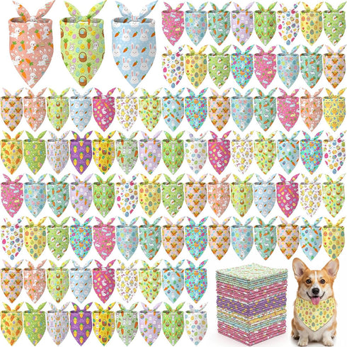 200 Pcs Spring Dog Bandanas Bulk Bunny Egg Carrot Bandanas for Dogs