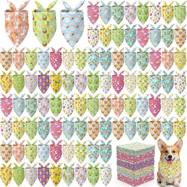 200 Pcs Spring Dog Bandanas Bulk Bunny Egg Carrot Bandanas for Dogs