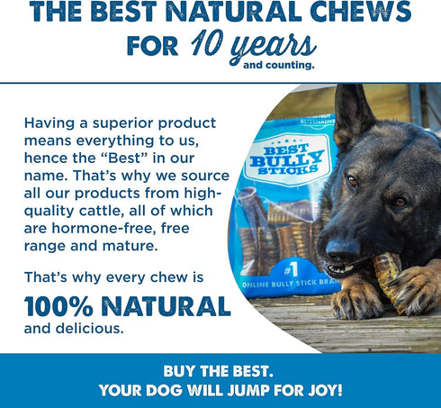 Best Bully Sticks Premium 12 Inch Beef Trachea Dog Chews (12 Pack) - All-Natural, Grain-Free, 100% Beef