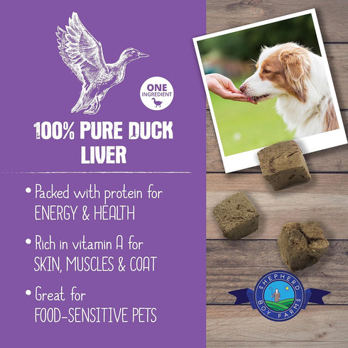 Freeze Dried Dog Treats, Duck Liver, All Natural Freeze-Dried Dog Treat & Dog Snacks, Made in USA, High in Protein, Essential Nutrition of Raw Dog Food, 3oz