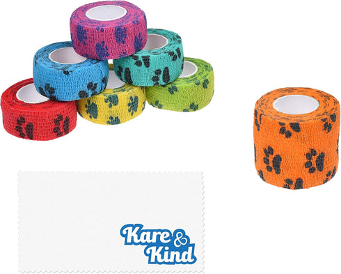 Kare & Kind Self-Adhesive Bandage - Injury Wrap Tape for Pets, 7 Multi-Color Rolls for Dog, Cats, Horses - Elastic,