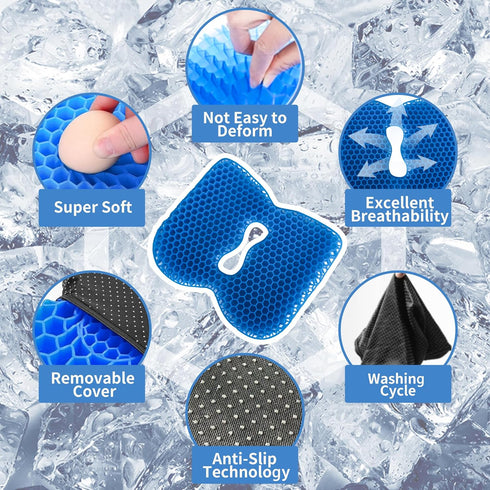 Kayak Seat Cushion, Anti Slip Thicken Gel Pad, Breathable Waterproof Cushion for Kayaks, Canoe, and Boat, Blue 2 Packs