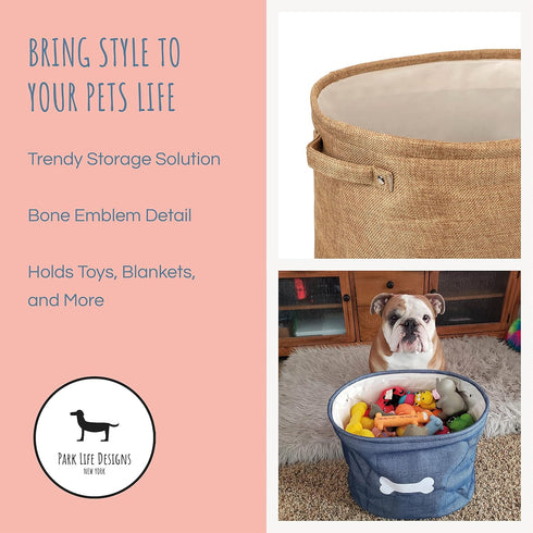 Park Life Designs Dog Toy Basket, Stylish Storage Solution for Pets Including Cats, Puppies, Kittens | Capri, Tan,