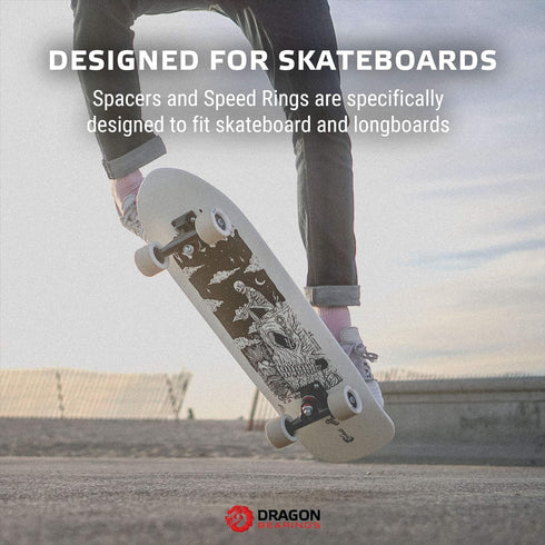 Fireball Dragon Precision Aluminum Spacers and Speed Rings Set for Skateboards and Longboards - 4X Spacers, 8X Washers