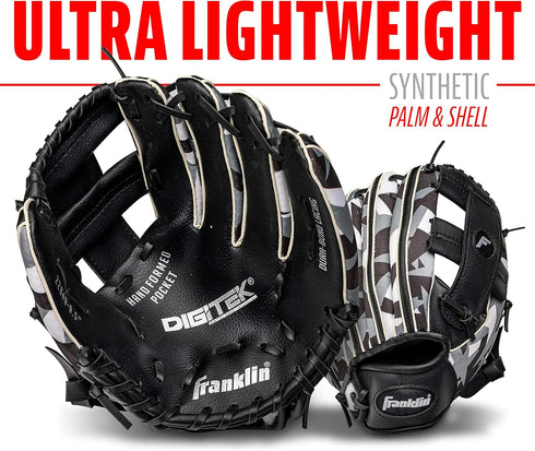 Franklin Sports RTP Kids Baseball + Tball Glove - Youth Mitt for Boys & Girls, Black/White, 9.5" Right Hand Throw