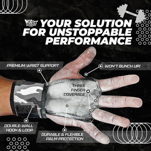3 JerkFit WODies Gymnastics & Weightlifting Grips with Wrist Wraps Hole Versatile Gym Gloves for Pull Ups, Gym Training