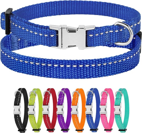 CollarDirect Reflective Dog Collar for Small, Medium, Large Dogs or Puppies, Quick Release Buckle, Blue
