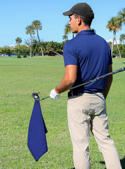 Magnetic Golf Towels with Clip & Ultra Strong Magnet, Waffle Weave Microfiber Towel for Golf Bags & Carts, Navy