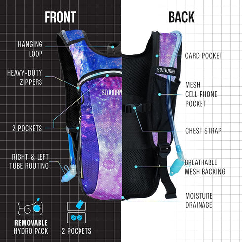 Sojourner Hydration Pack - Water Backpack with 2L Hydration Bladder, Essential for Hiking, Running, Biking