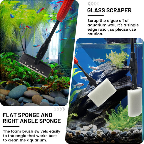 7 1 Aquarium Glass Cleaner, in Algae Remover for Fish Tank, Aquarium Cleaning Kit with Long Handle, Aquarium Net, Algae