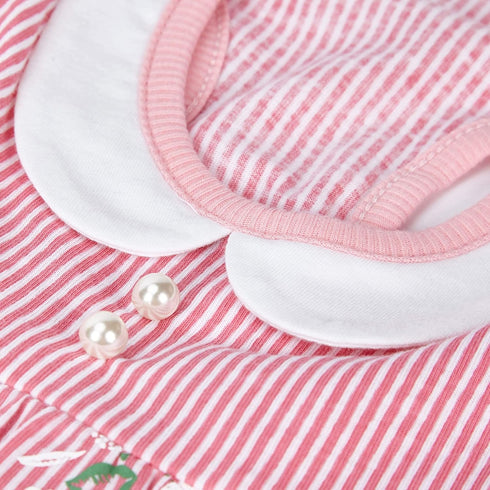 Blueberry Pet Wonderland Floral Sleeveless Dog Dress, Pink Stripe with Peter Pan Collar, Back Length 12", Pack of 1