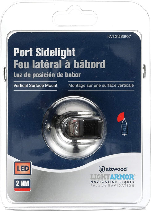 NV3012SSR-7 2-Mile attwood LightArmor Vertical Surface Mount Navigation Light, Red LED Lighting, Round Stainless