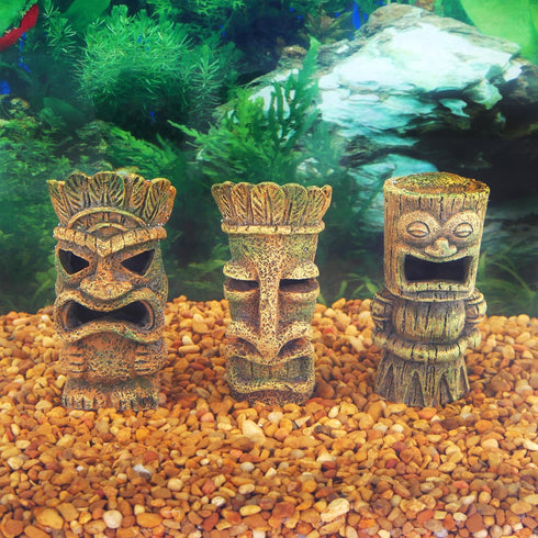 Pen-Plax RRT1A 1 Piece Small Aquarium Decorative Tiki's Assorted Resin Ornament, 4"