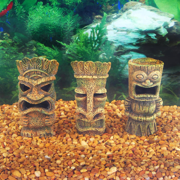 Pen-Plax RRT1A 1 Piece Small Aquarium Decorative Tiki's Assorted Resin Ornament, 4"