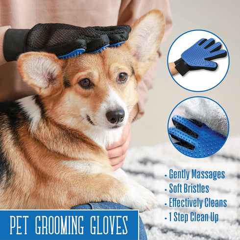 Pets First Dog Grooming Gloves, Professional Deshedding Mitt Tool for Small, Medium, or Large Dogs & Cats