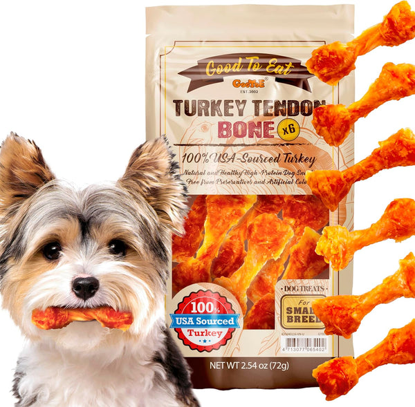 Gootoe Turkey Tendon Dog Treats, 100% USA-Sourced Natural Snack, Premium Training Chews for Small Dogs, 6 Unit/Pack