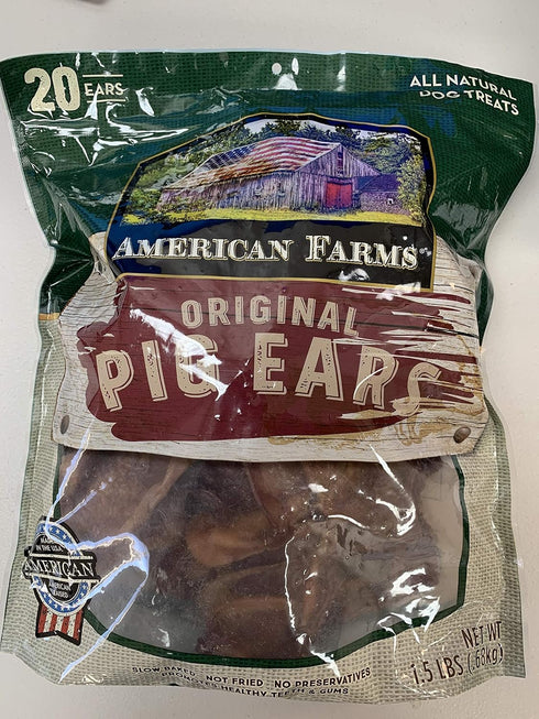 AMERICAN FARM'S Original Pig Ears for Dogs, 20 Count