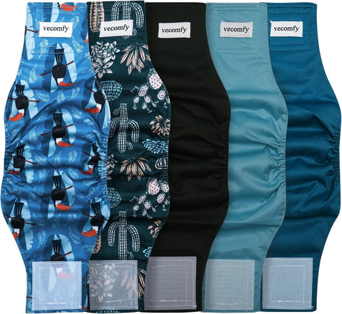 Vecomfy Belly Bands for Male Dogs(5 Pack),Premium Washable Reusable Medium Dog Belly