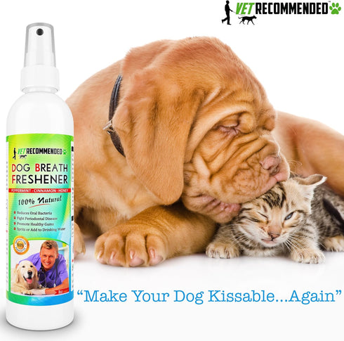 All Natural Dog Breath Freshener & Dental Water Additive Spray (8oz) - Perfect for Bad Breath & Teeth