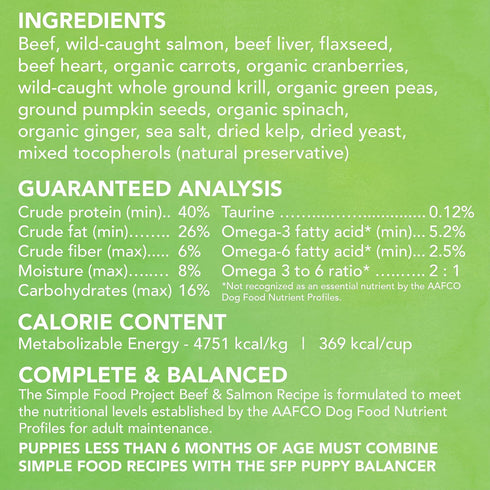 Simple Food Project Beef & Salmon Recipe, Freeze Dried Raw Food for Dogs, 24 oz