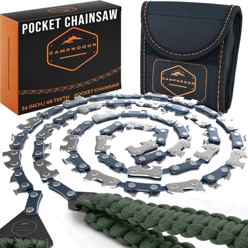 Pocket Chainsaw with Paracord Handles - Army Green Heavy Duty Steel Saw - 48 Teeth Survival Gear for Camping
