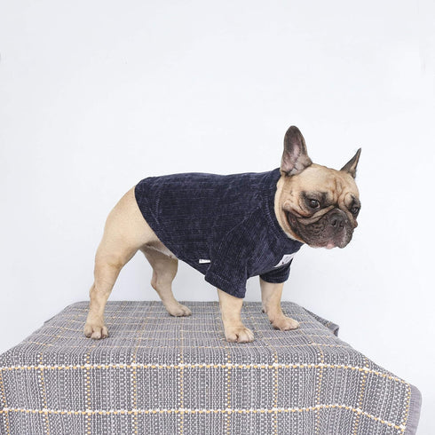 iChoue Pet Dog Winter Sweater Clothes, Turtleneck Pullover Coat for English Bulldog, Blue/XLarge