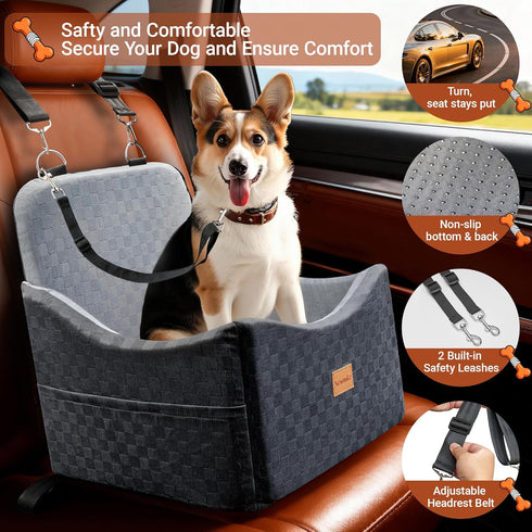 2 1 35 lbs, in Dog Car Seat Bed for Small/Medium Dogs Up to Travel Dog Booster Seat with Memory Foam Thick Cushion